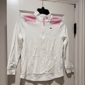 Vineyard Vines White and Pink Quarter-Zip Pullover
